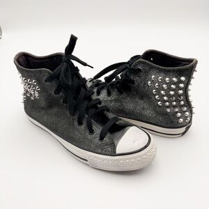 Converse All Stars Silver Collar Studs Grey Black High Top Womens Size 8